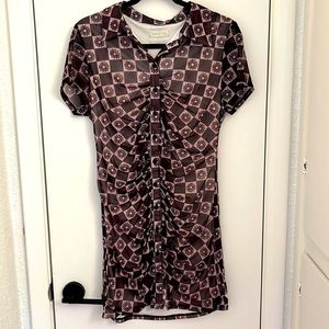 Mesh button front mini dress